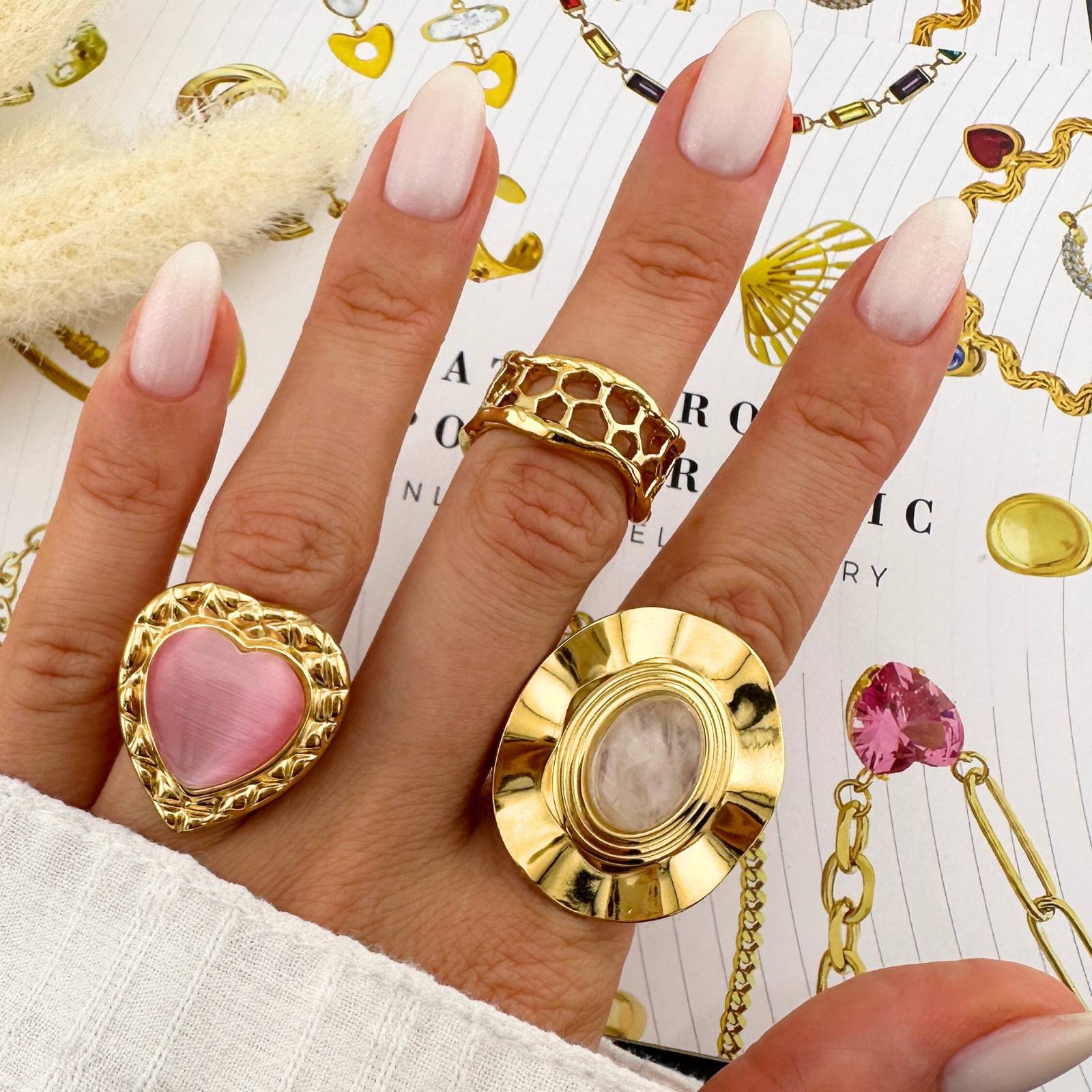 RING, 18K GOLD PLATED STEEL