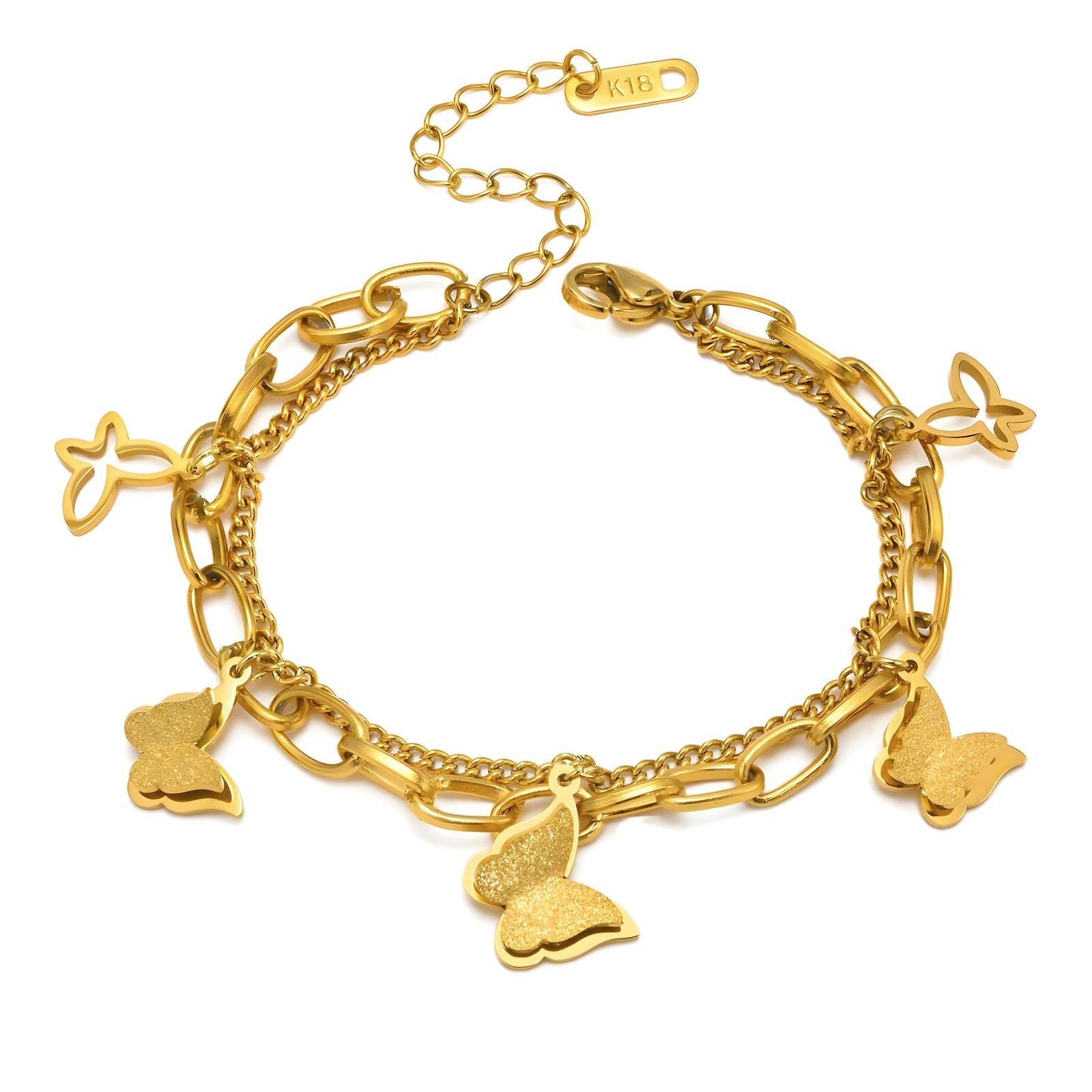 "BUTTERFLIES" BRACELET, 18K GOLD PLATED STEEL