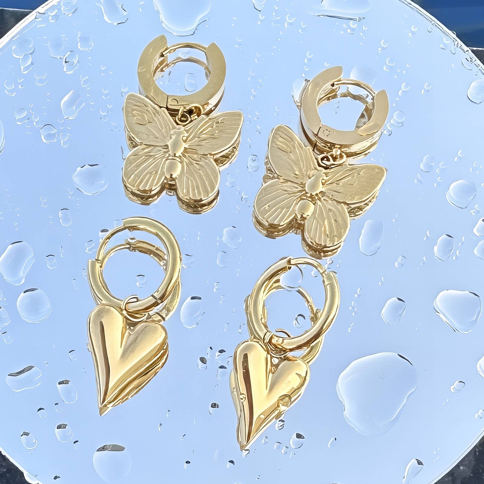 "Hearts" Earrings, 18K Gold Plated Steel