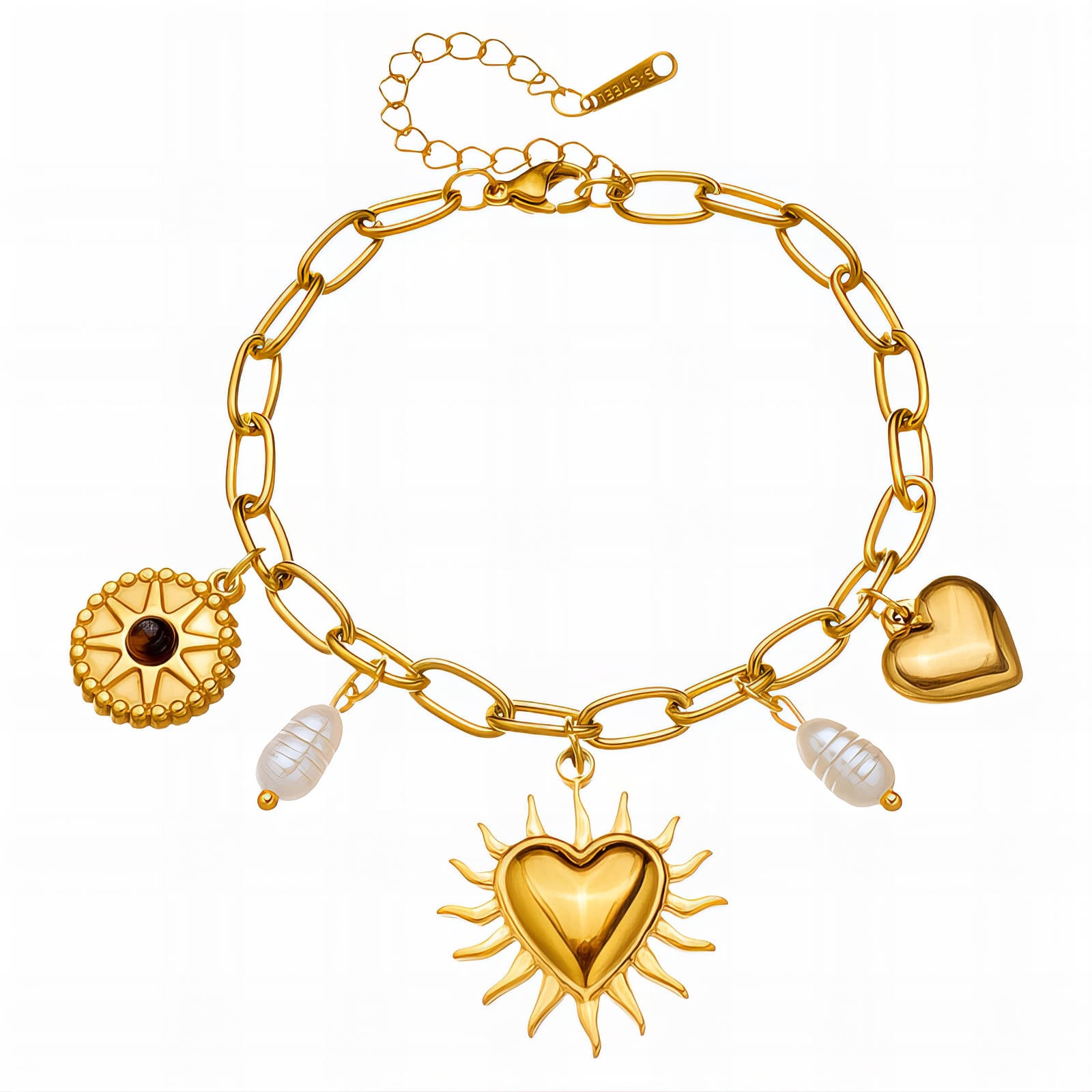 "Hearts" Bracelet, 18K Gold Plated Steel