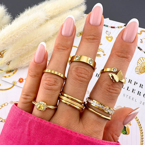 "Hearts" Ring, 18K Gold Plated Steel